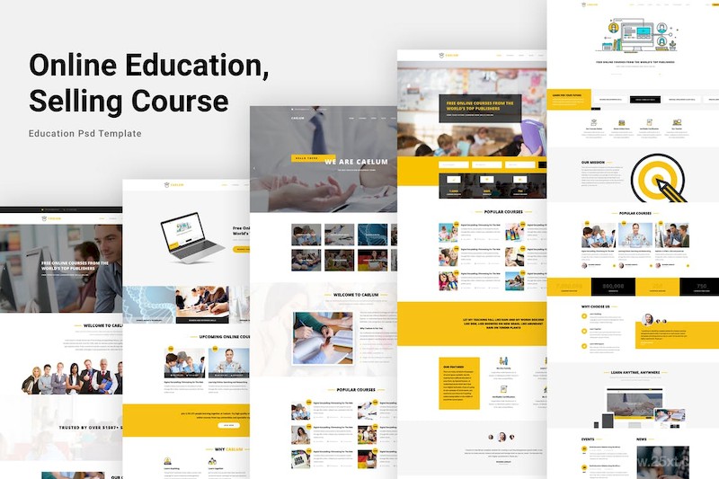 在线教育学课程学习网站界面设计模板-Photoshop素材