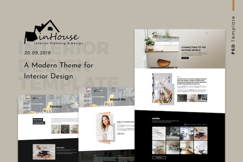 现代室内设计网站界面设计模板-Photoshop素材