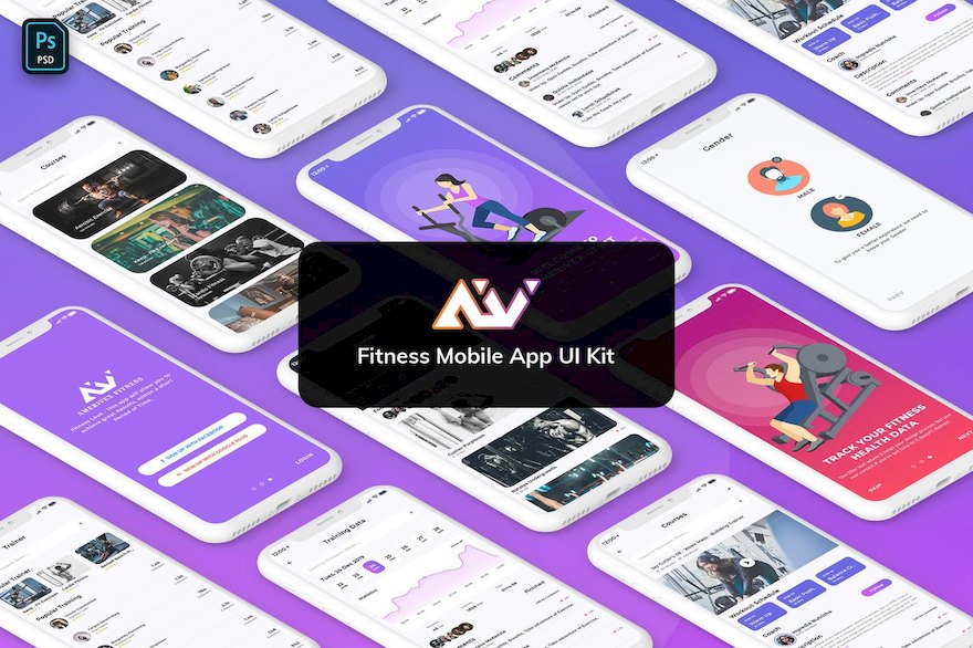 简洁时尚的运动健康app ui应用模板-Photoshop素材