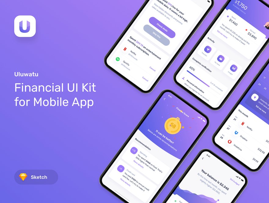 粉红色渐变的高级金融理财app ui设计模板-Sketch素材