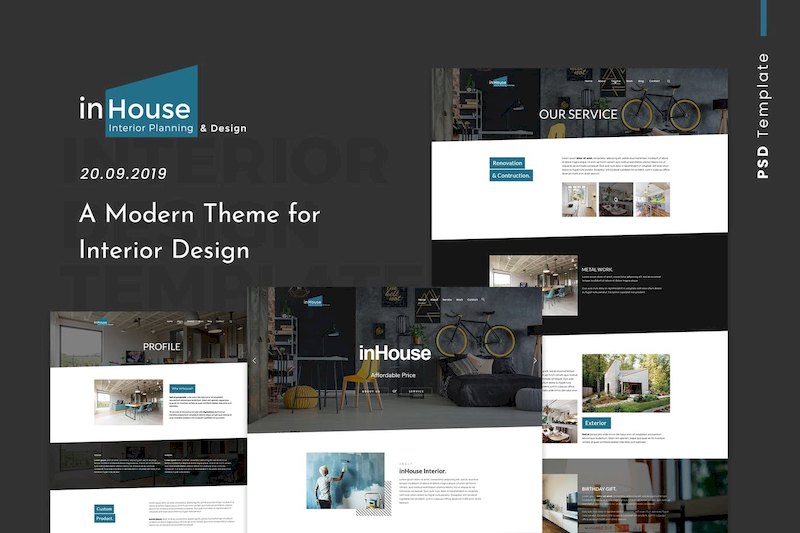 设计精巧现代的设计室内网站界面设计模板-Photoshop素材