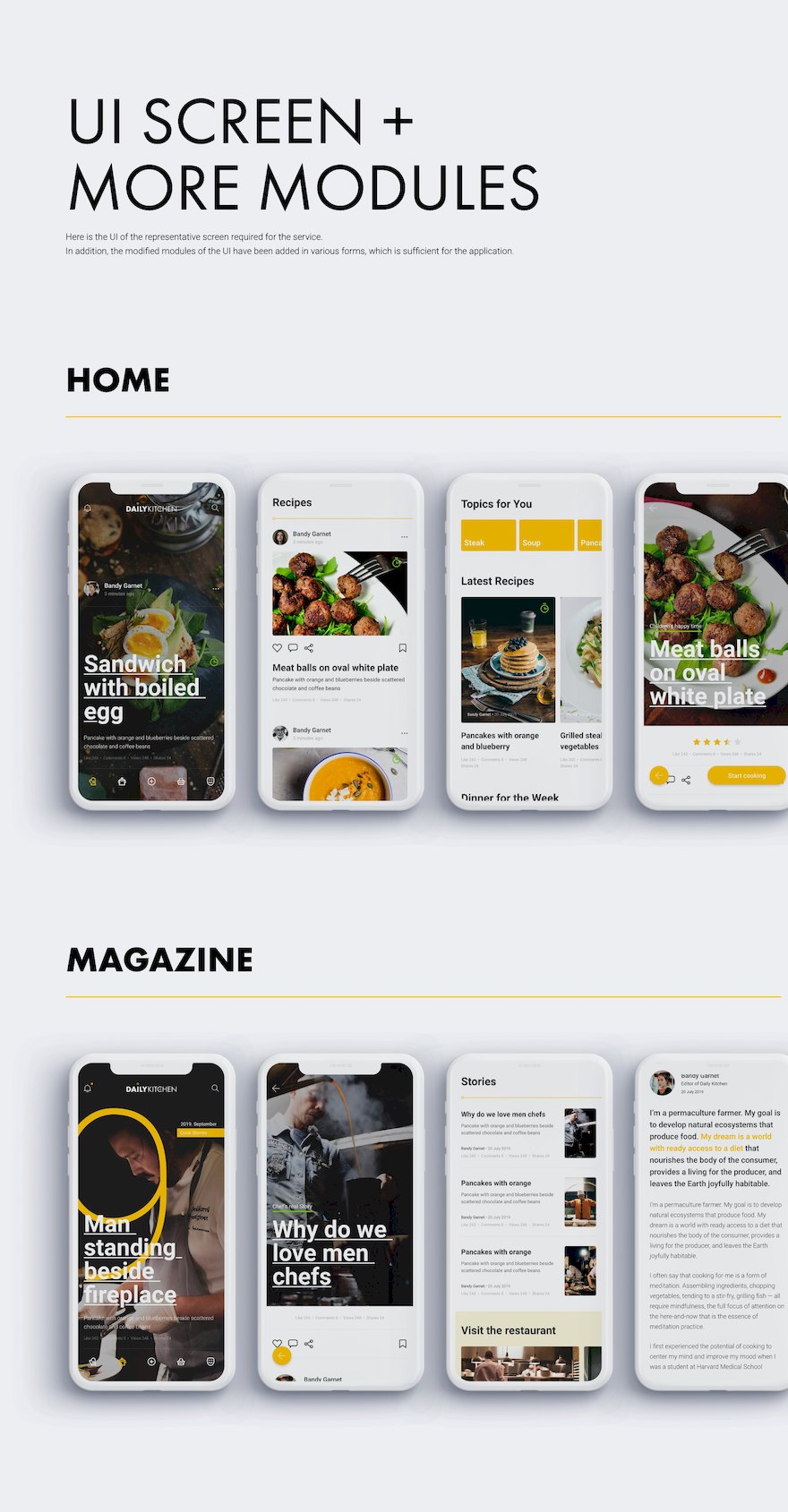 有创意的美食食谱app ui界面设计模板-Adobe XD素材