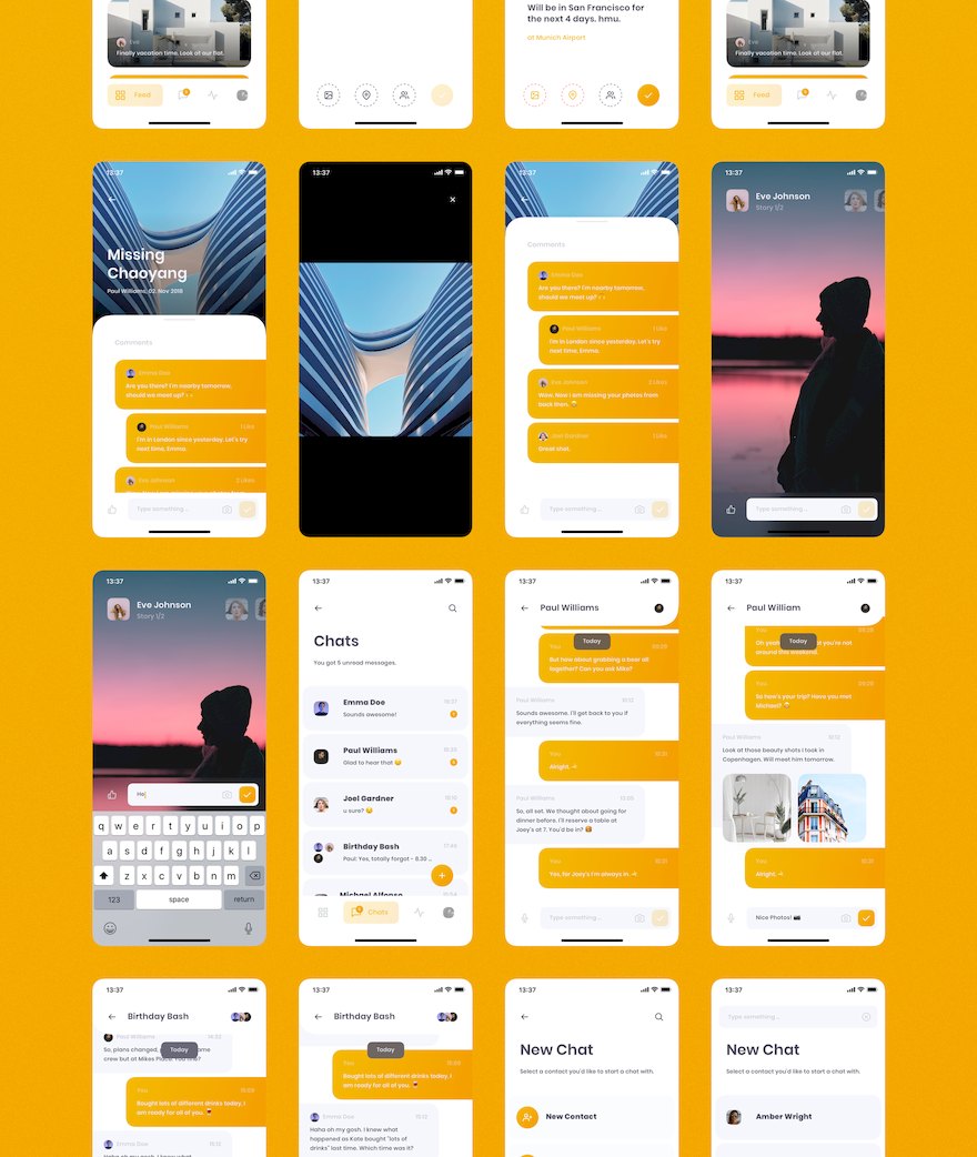 精致简约的iOS社交app ui设计模板-Sketch/Figma素材