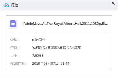 阿黛尔演唱会《Live At The Royal Albert Hall》超清[MKV/7.65GB]百度云网盘下载